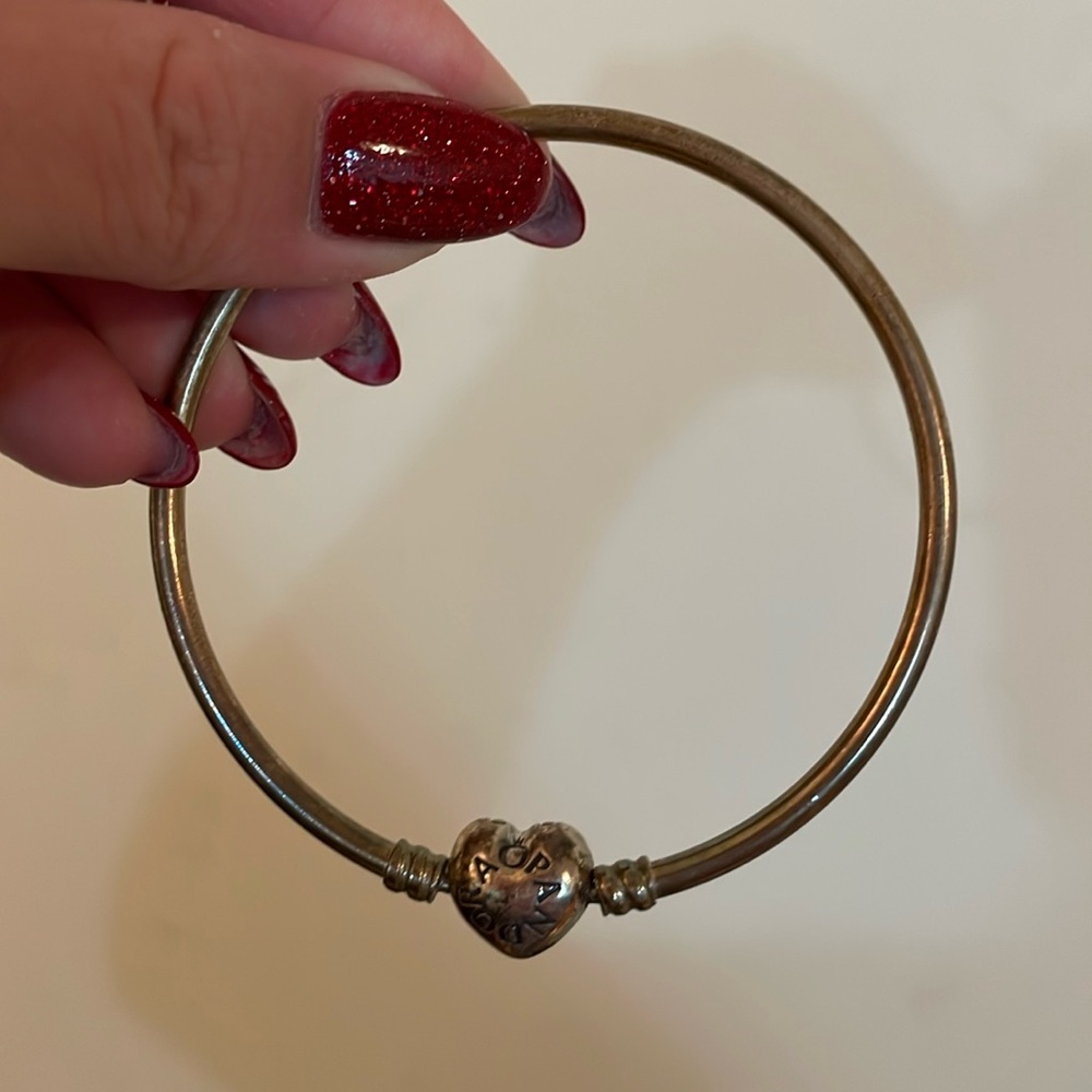 Pandora Silver Heart Clasp Bangle Bracelet